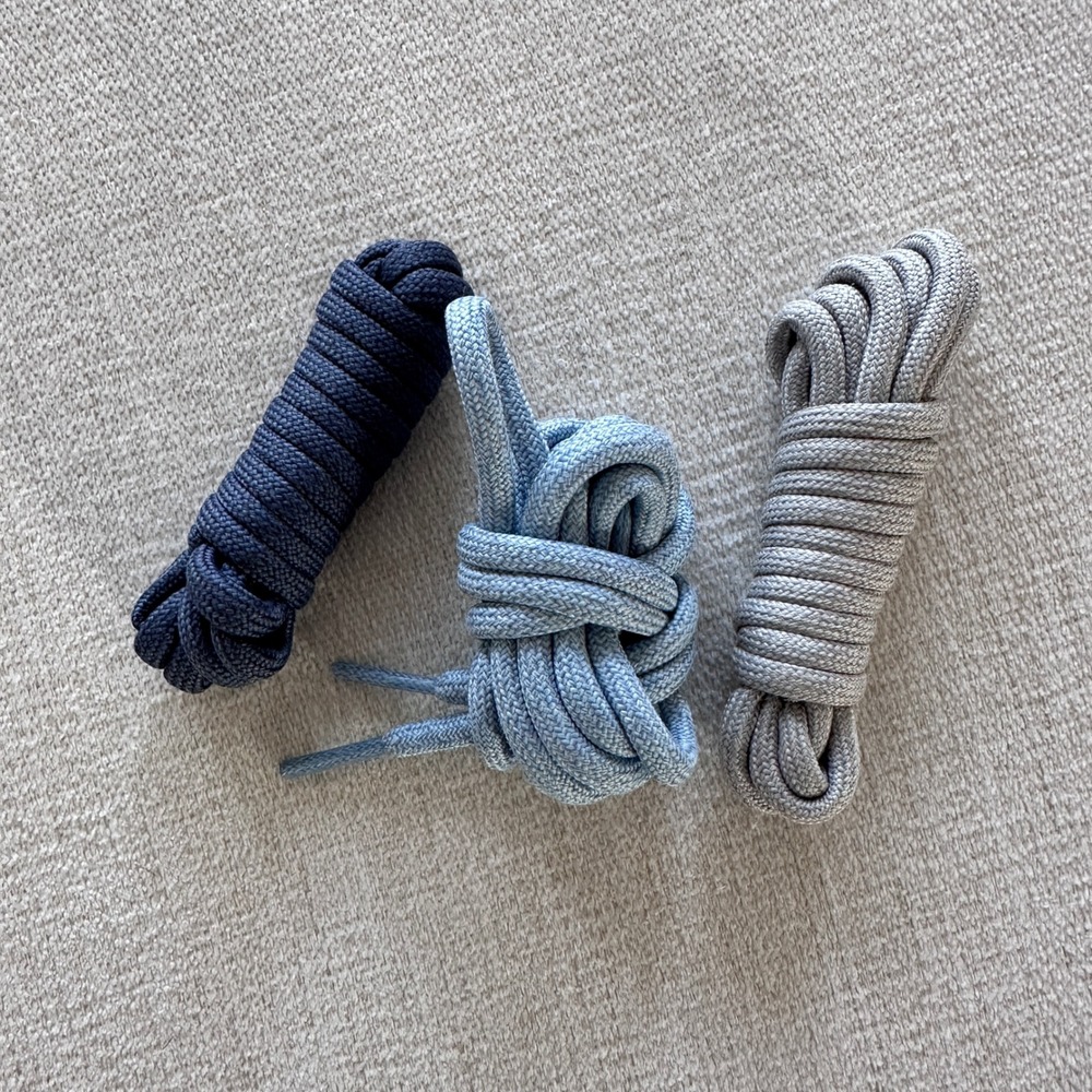 Set of 3 Rope Laces Dark Blue, Light‎ Blue, Grey Replacement Laces